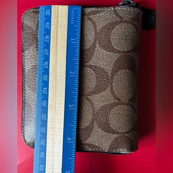 Coach Signature Canvas Small Zip Wallet in Brown/Tan - Picture 10 of 12